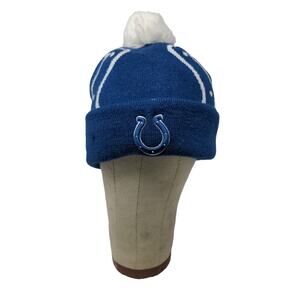 New Era NFL Indianapolis Colts Football Beanie Hat Embroidered Logo Pom Pom Blue
